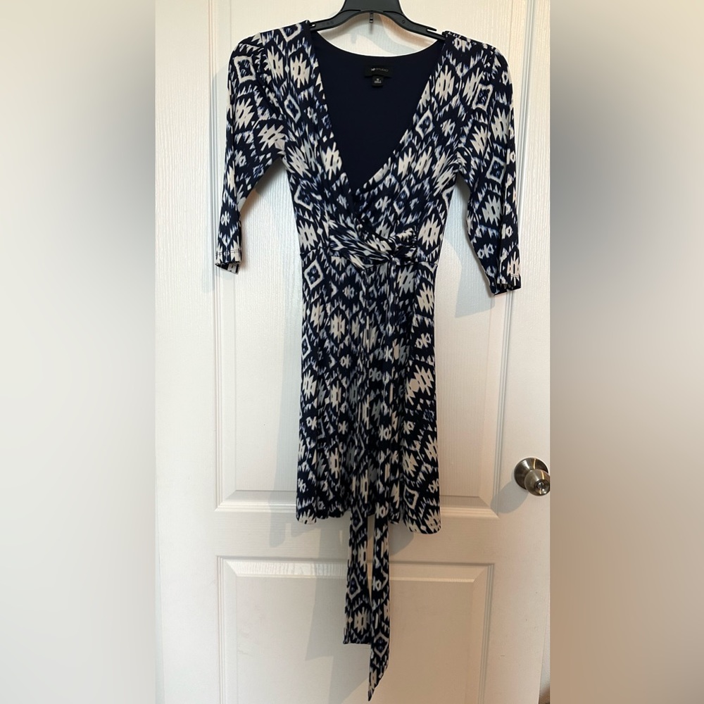 Ikat faux wrap dress